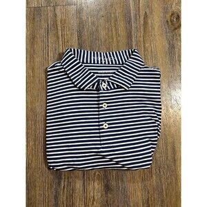 B Draddy Polo Shirt Medium Blue White Striped Golf Short Sleeve Pima Cotton Polo
